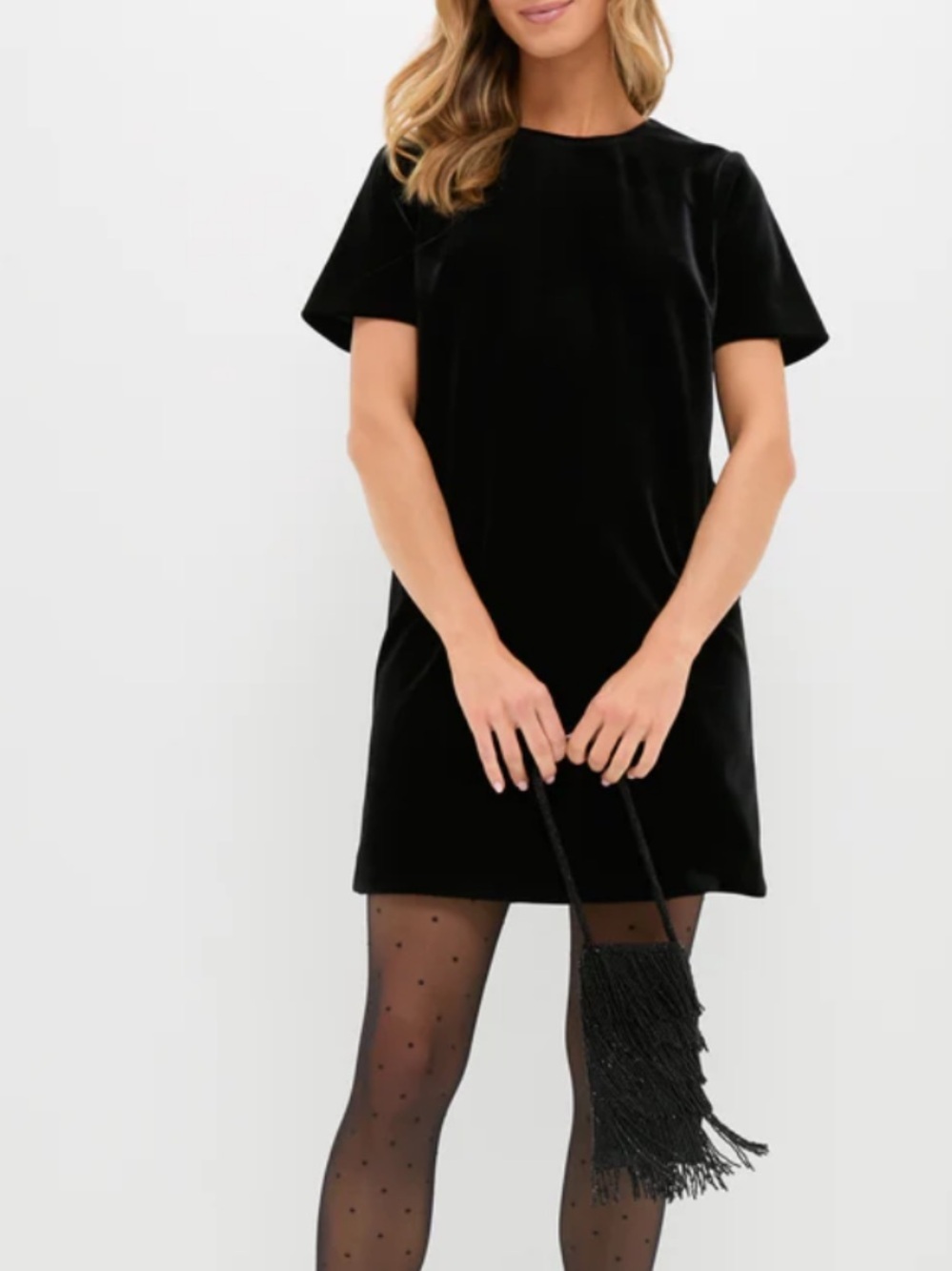 Wishlist Women’s S/M Black Velvet Boho Short  Sleeve Mini Dress With Pockets